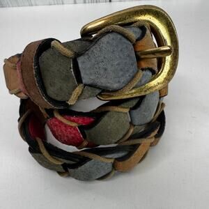 Vintage Pig split Leather Braided Multicolor Brass Buckle Womens Small